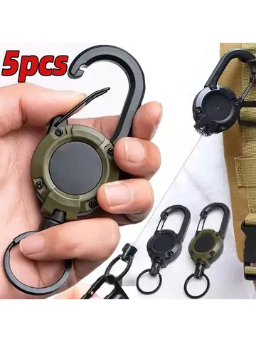 Retractable Heavy Duty Pull Reel Carabiner Strong Steel Wire Rope Buckle Spring Key Ring Outdoor Sporty attachment Keychain Tool