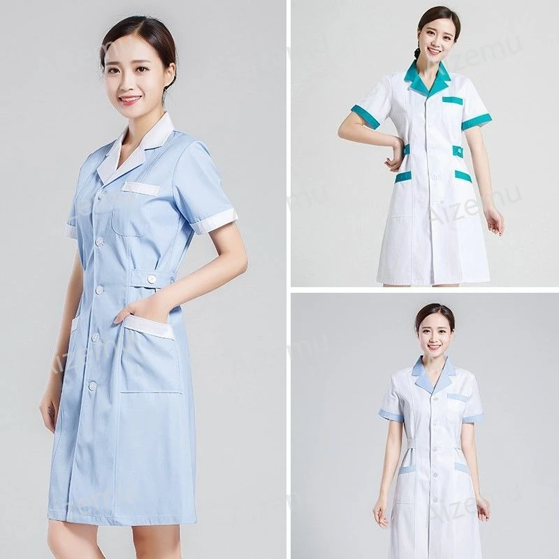 Unisex Short Sleeve Beauty Salon Scrubs Dress White Pharmacy Doctor Uniform Lab Coats Pet Grooming Spa Uniform Customized Logo