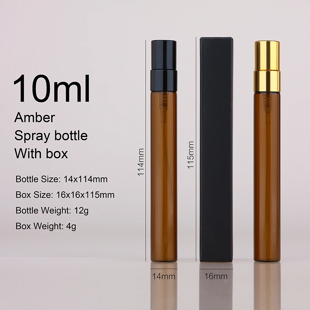 50 Pcs/Lot 10ml Amber perfume bottle With Packaging Box Refillable Perfume Bottle Print LOGO Pay Extra