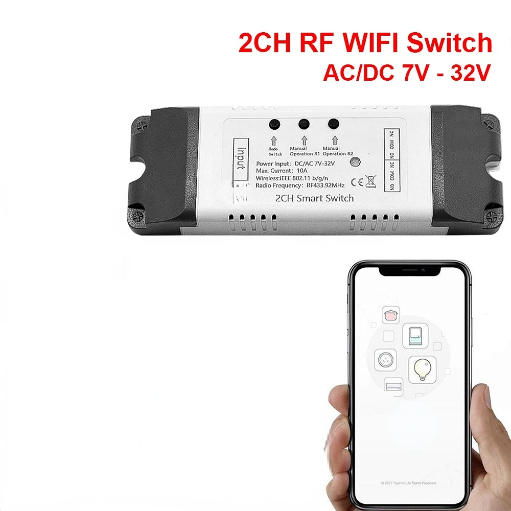 APP Furniture Smart Life Controller Module Garage Door Controller Module 2CH 7-32V WiFi Remote Controller