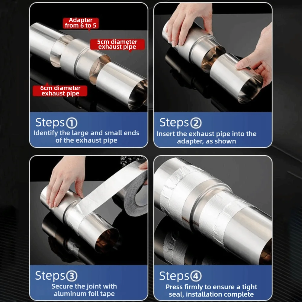 Stainless Steel Exhaust Pipe Reducer Adapter Silver Portable Ducting Connector Multiple Sizes Pipeline Variable Diameter Joint