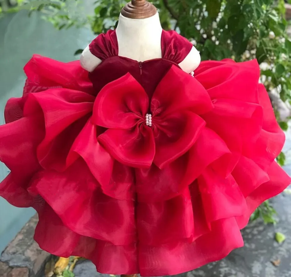 Gezwollen Organza Roze Babymeisjesjurk Peuter Tutu Baby Verjaardagsjurk Feestjurk Eerste Communie Jurk Met Strik