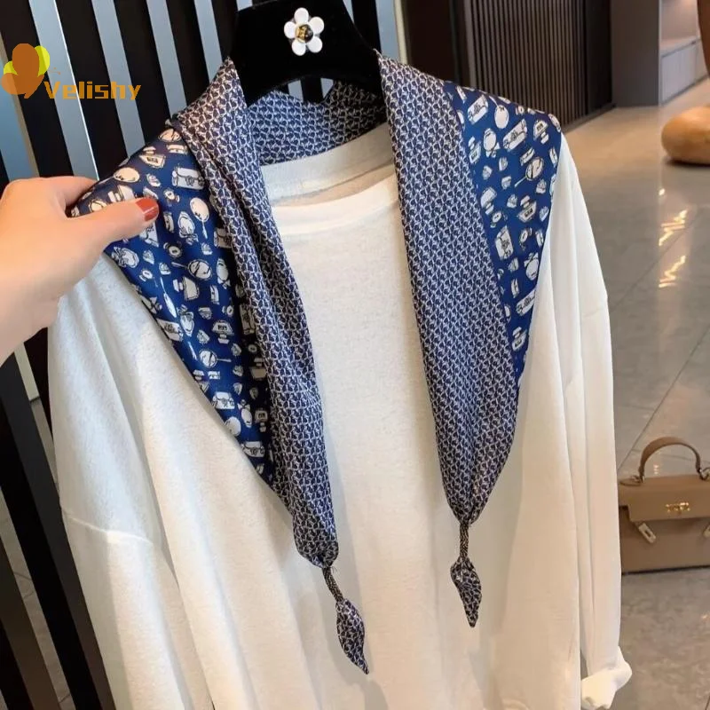 Modischer Seiden-Dreiecksschal für Damen, bedruckter Twill-Taillenwickel mit Gürtel, eleganter Schulterwickel im Vintage-Stil