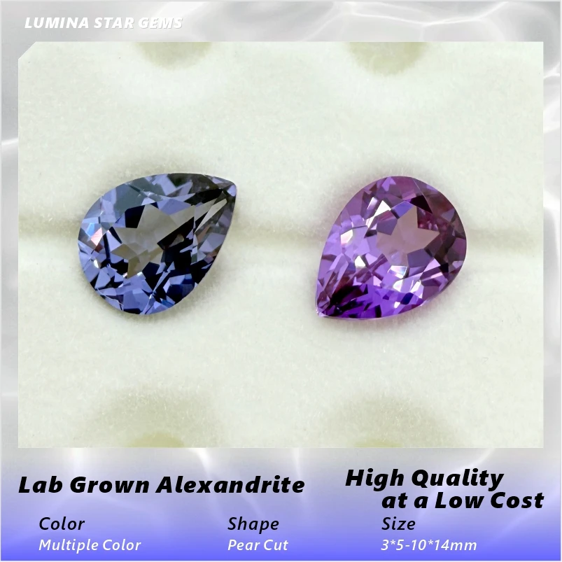 Lab Grown Alexandrite Pear Cut  Color Changing for Optional AGL Certificate for Main Material for Jewelry Making