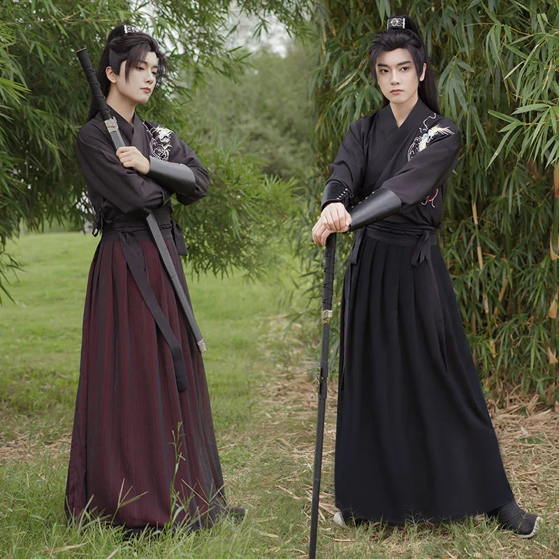 Hanfu Robes Men Traditional Chinese Style Swordsman Stage Cosplay Clothing Man Japanese Samurai Couple Ancient Folk Tang Suit