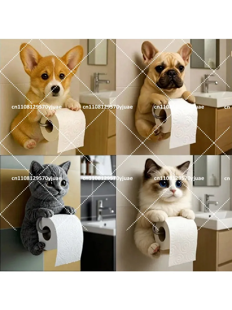 Cute Dog Resin Tissue Holder Wall Hanging Toilet Paper Roll Holder Statue Home Decoration