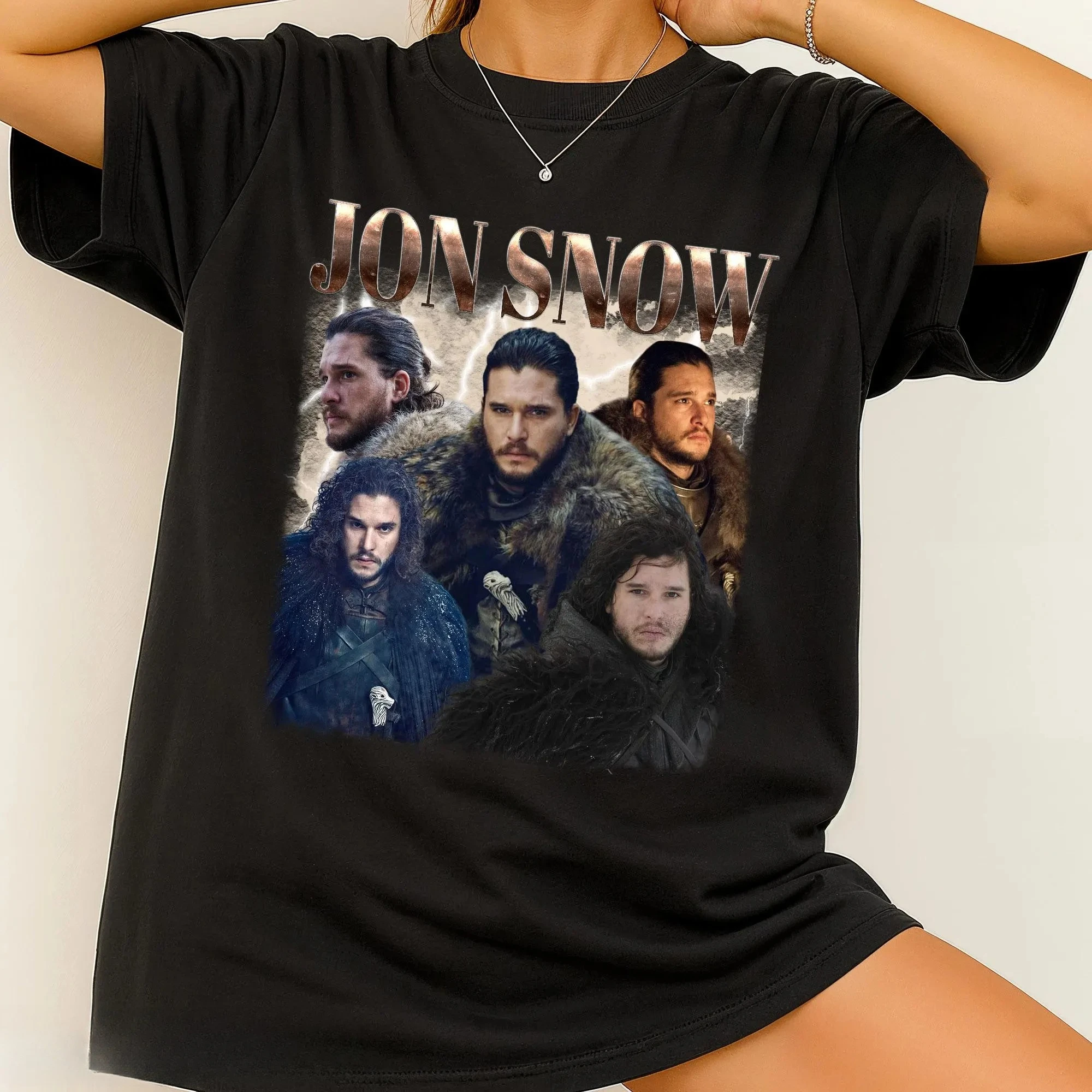 Jon Snow Printed Women's T-shirt Spring/Summer Fashion Trend Pure Cotton Top Neutral Round Neck Short Sleeve T-shirt