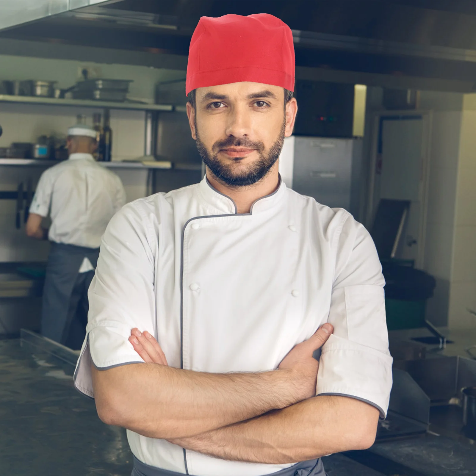 Cappello da cuoco in tela rossa con nastro regolabile, berretto con teschio per catering, per adulti, morbido e confortevole, per cuoco da cuoco