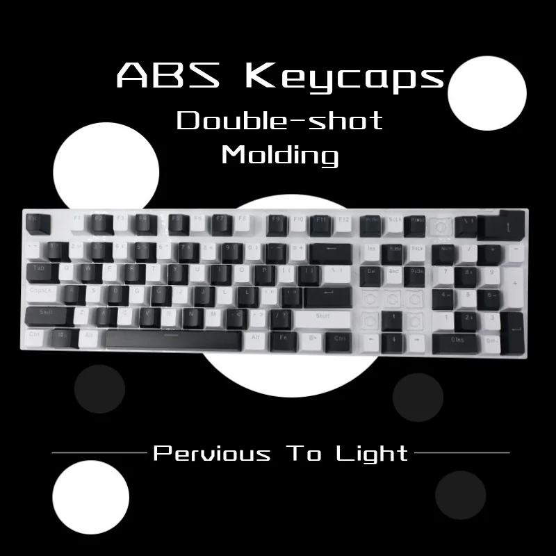108 키 61 87 104 ISO ANSI 레이아웃 OEM 사출 ABS 더블 샷 키캡 키보드, 다채로운 투명 범용 키보드