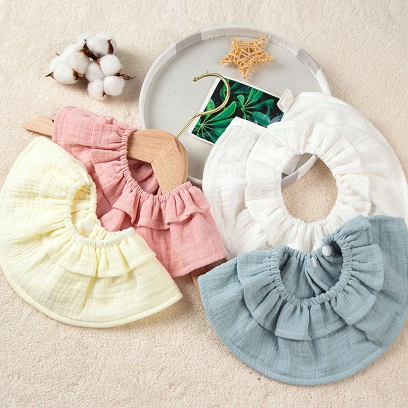 Baby Feeding Drool Bib Newborn Solid Saliva Towel Soft Crepe 360 Degree Rotation with Collar Burp Cloth Decoration Scarf Stuff