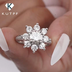 1/2CT Sunflower Moissanite Halo Diamond Ring Certified 925 Sterling Silver Engagement Ring Wedding Band For Women Fine Jewelry