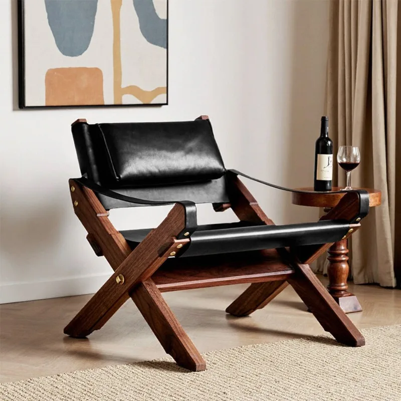 Medieval style modern minimalist designer high-end living room leisure chair saddle leather home