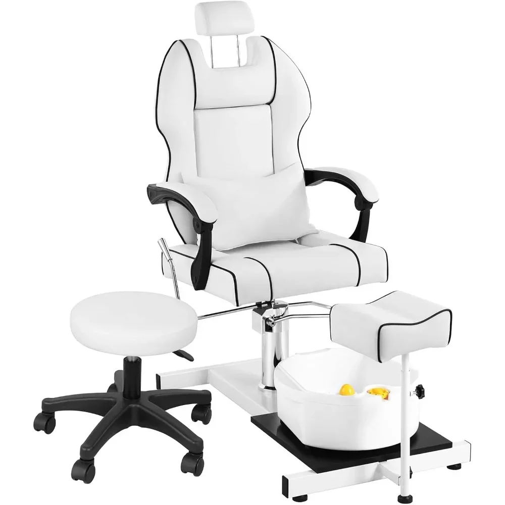 Pedicure Chair with Bubble Massage Foot Bath, Hydraulic Lift Pedicure Chairs No Plumbing, Height Adjustable, 360 Swivel Chair