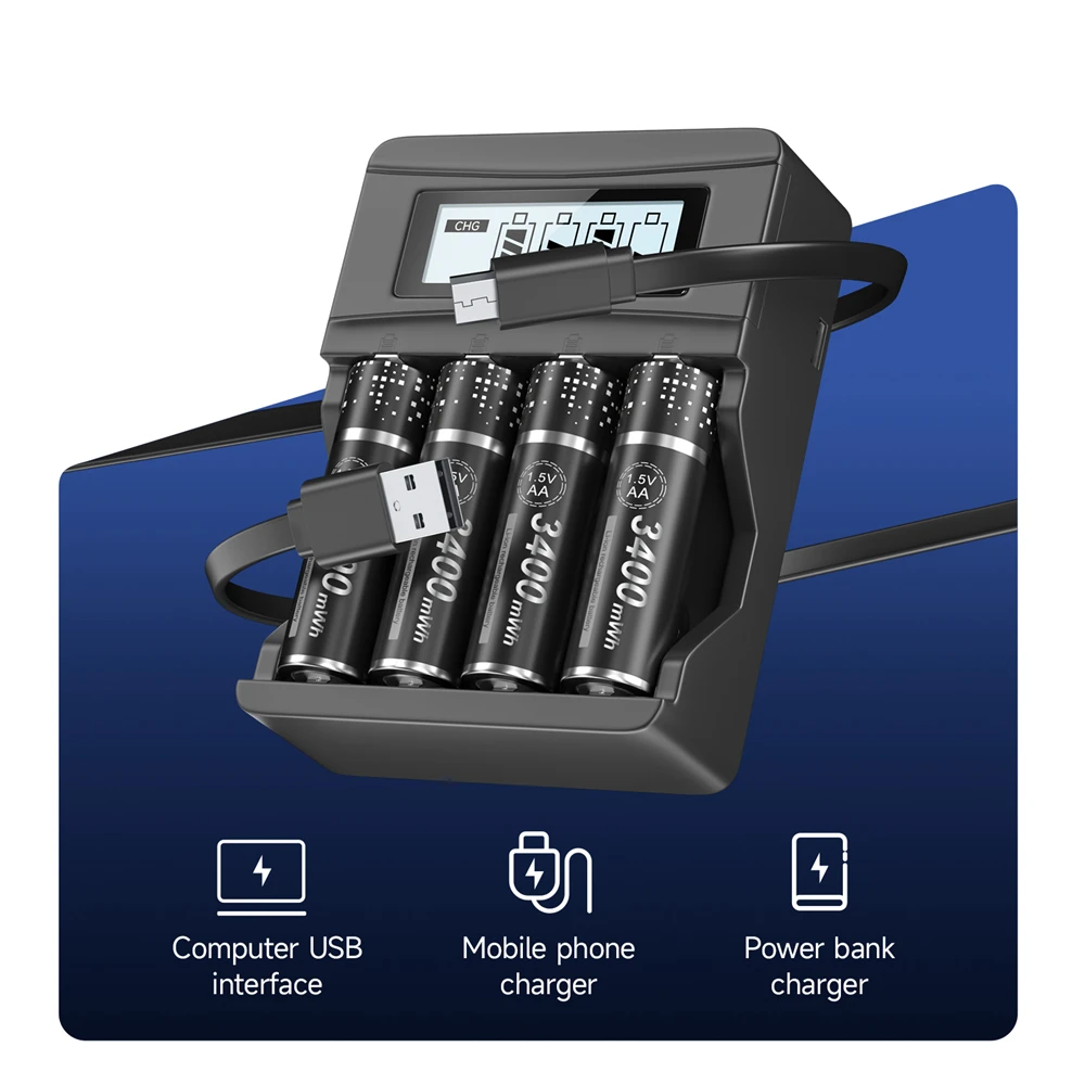 Akumulatory litowo-jonowe PALO 1.5V + akumulatory litowo-jonowe 1.5v AAA z LCD inteligentna ładowarka akumulatorów litowych 1.5V