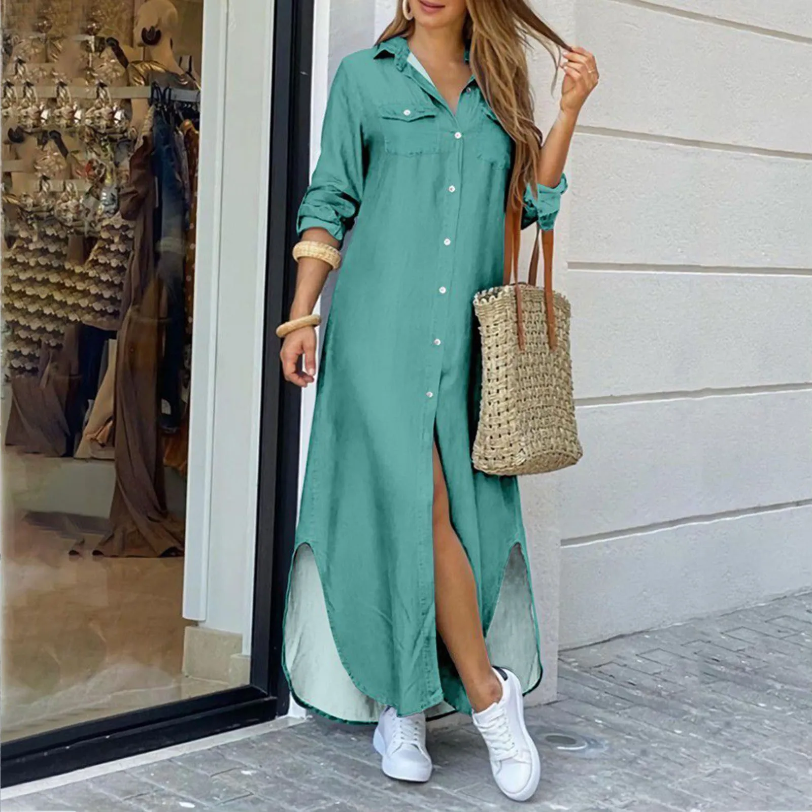 Summer Fashion Elegant Shirt Dress Women 2023 Print Long Sleeve Button Ladies Office Holiday Casual Clothing Female Maxi Dress