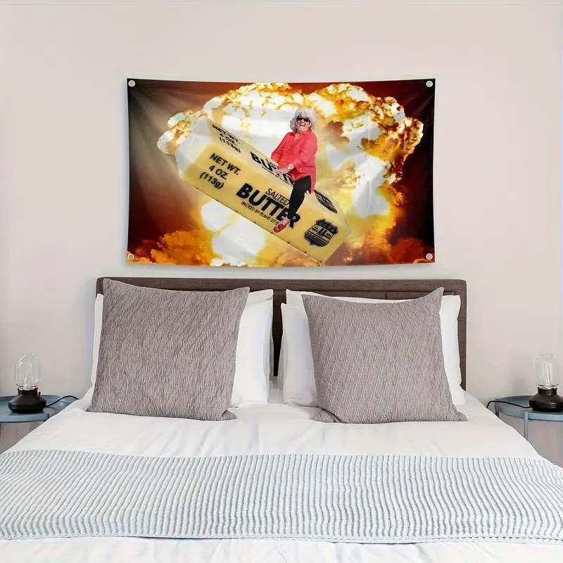 VIKAMA Funny Meme Butter Explosion Tapestry Retro Cooking Humor Wall Hanging Aesthetic Decor for Bedroom Dorm Kitchen Party