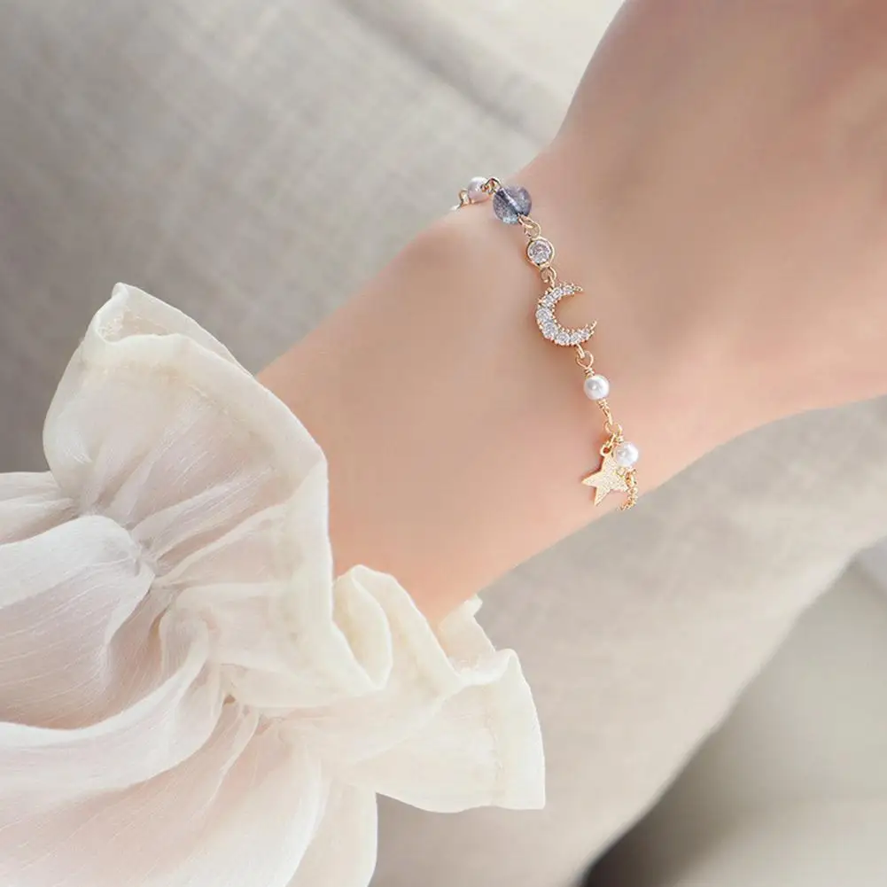 Coreano zircone perla stella luna bracciali per le donne carino elegante arco regolabile braccialetto braccialetto ragazze gioielli di moda regalo