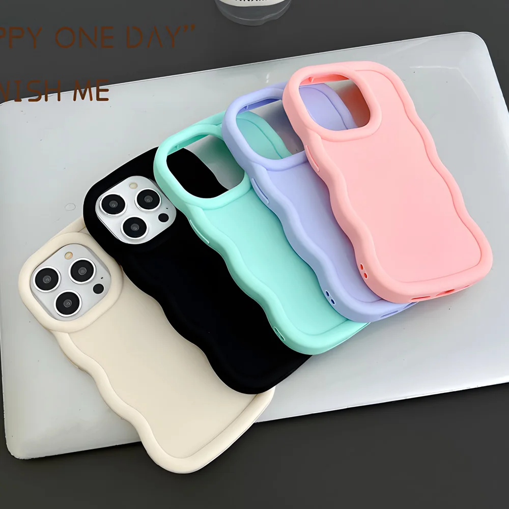 Luxury Macaron Wave Phone Case for iPhone 11 Case Silicone Funda iPhone 13 15 14 Pro Max 12 XR 7 8 Plus X Xs SE 15pro Soft Cover