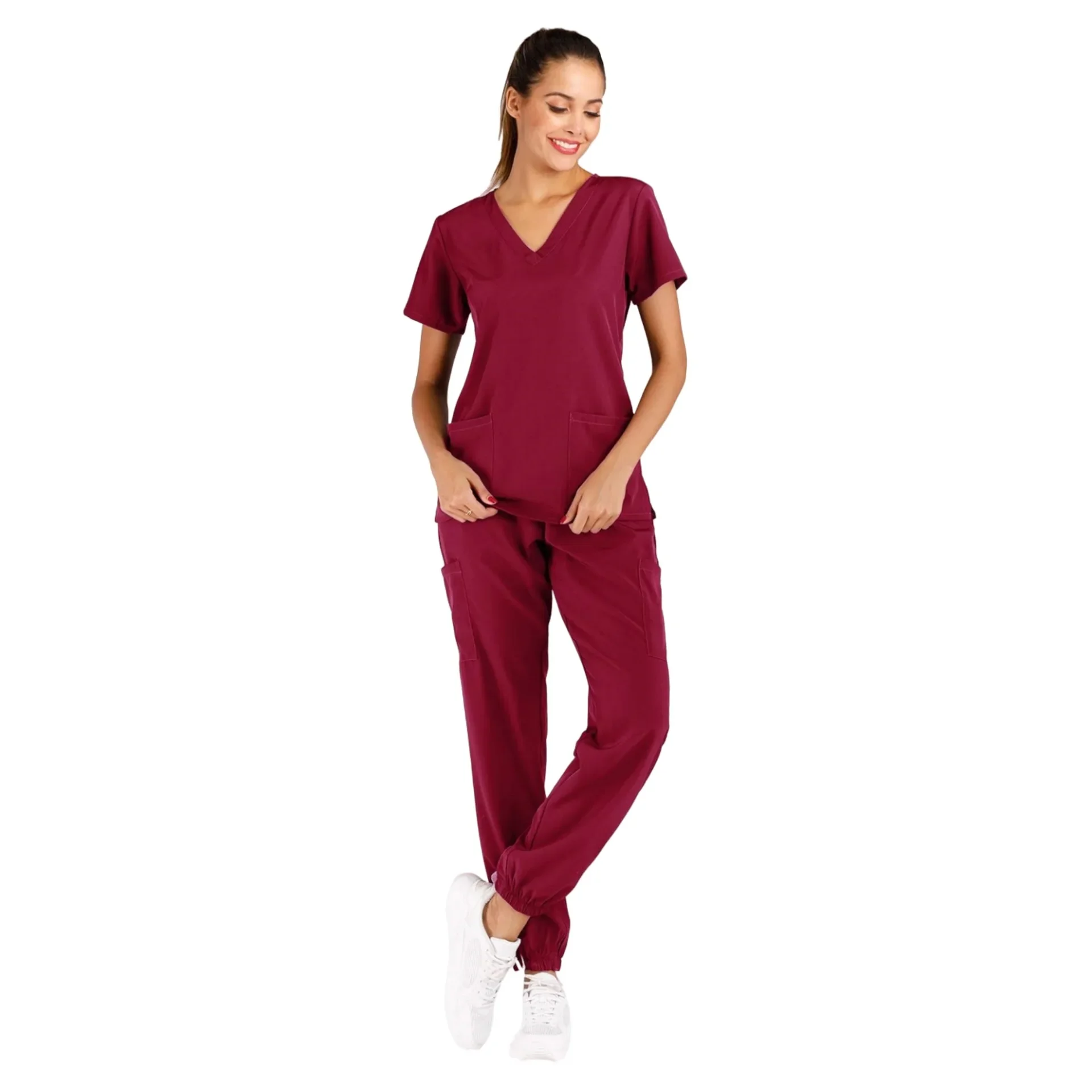 Hochwertige benutzer definierte Krankenhaus uniform elastische Taschen Frauen Set medizinische Pflege Peelings Sets