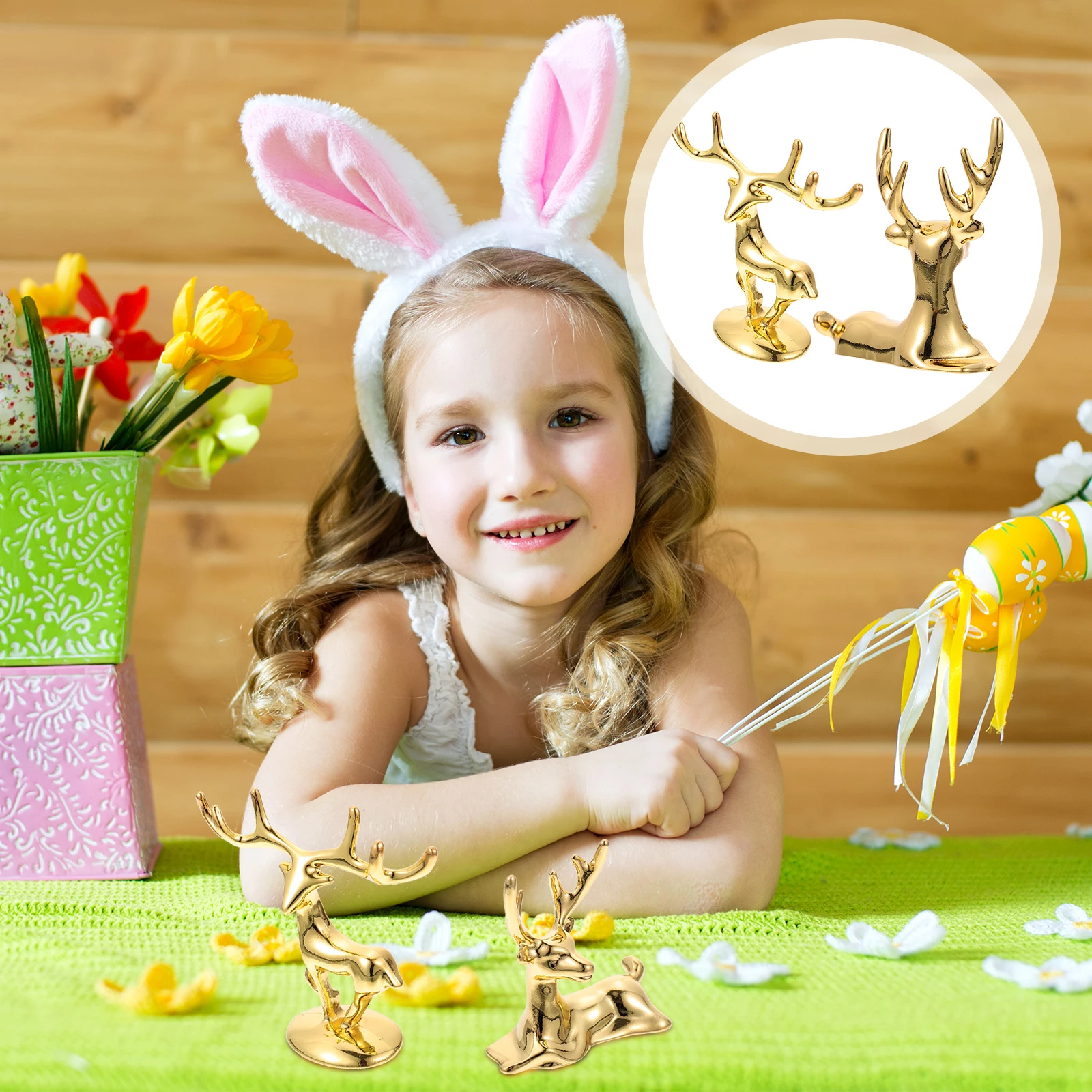 

4 PCS Elk Ornaments Tabletop Decoration Household Christmas Tree Deer Desktop Adornment Zinc Alloy