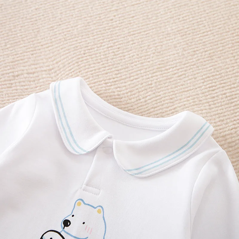 Spring And Autumn Boys And Girls Cute Cartoon Polar Bear Printed Cotton Comfortable Long Sleeve Baby Bodysuit