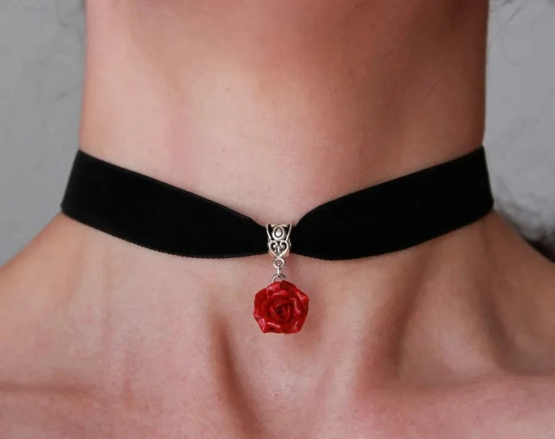 Resin Choker Flower Necklace Red Rose Jewelry Choker Pendan