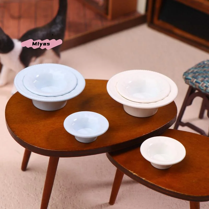 인형 집 주방 시뮬레이션 놀이 장난감 인형 집 장식 액세서리용 미니 서양 접시 세트 3개