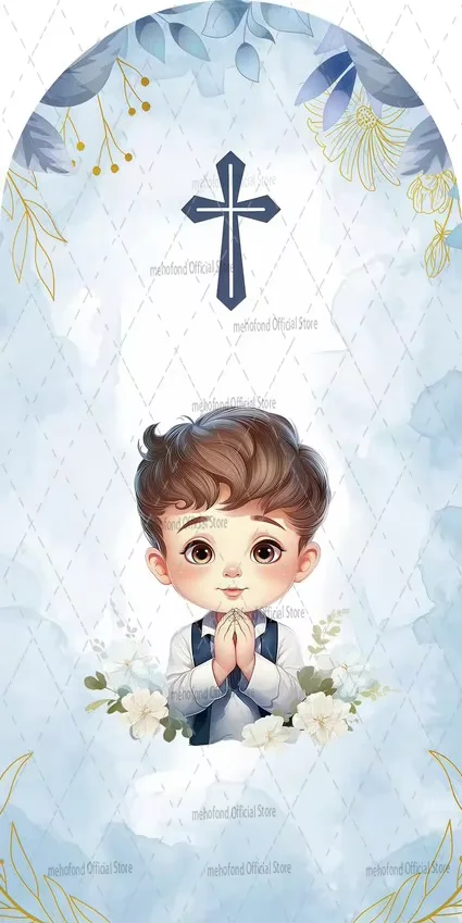 Mehofond Custom 2-Sided My Baptism God Bless Kids First Communion Party Baby Shower Cover Chiara Arch Background Decor Backdrop
