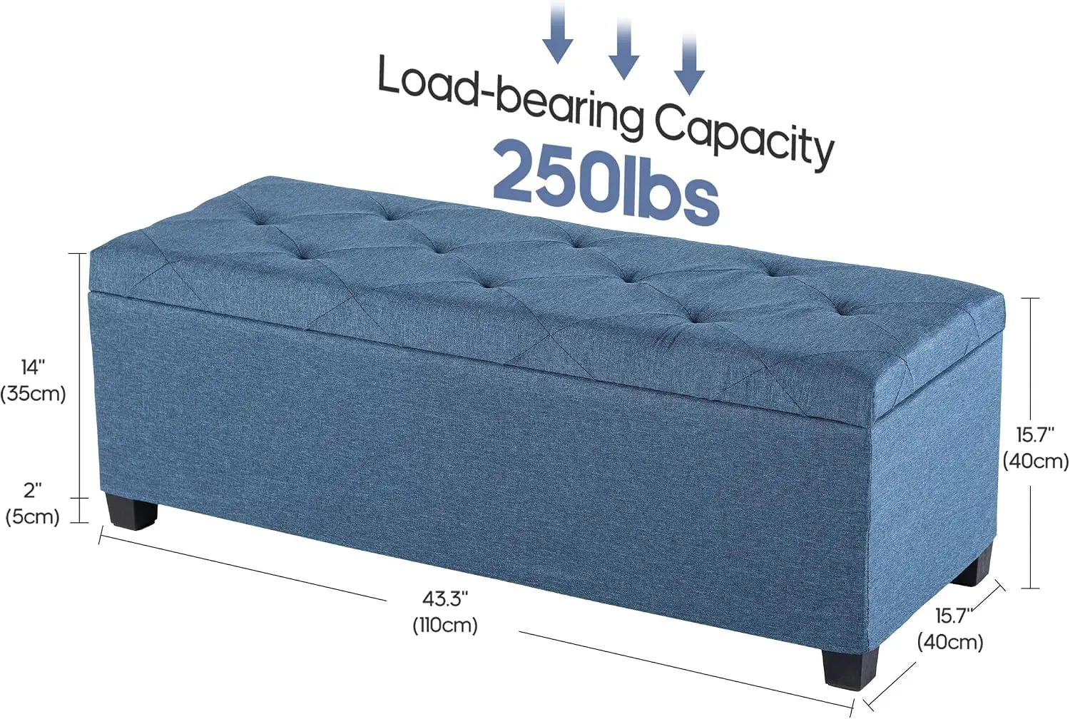 Storage Ottoman Bench End Of Bed Bench With Removable Cover Linen Look Fabric Storage Chest Steel Frame Footrest Seating Chest Bench For Bedroom Living Room Entryway Blue