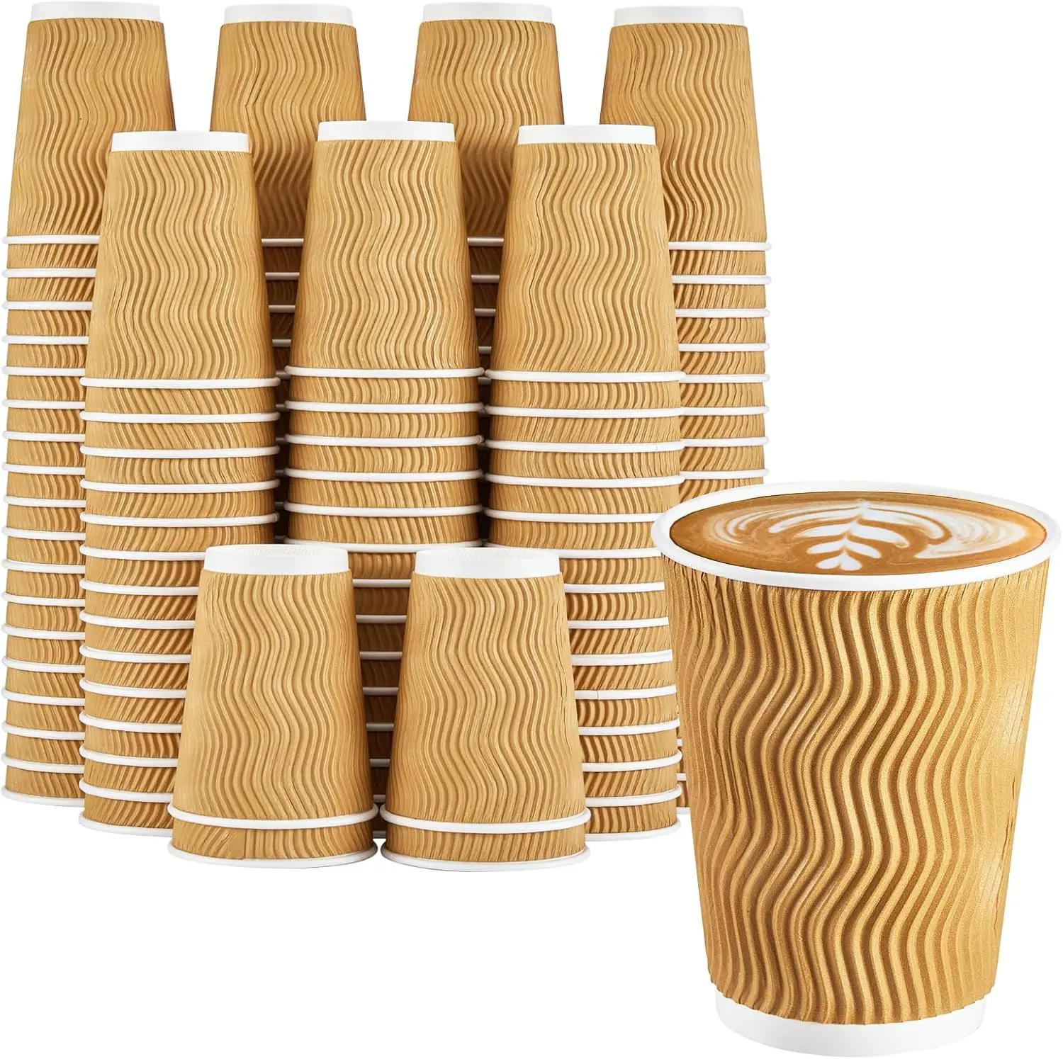 

120 Pack 12 oz Coffee Cups, Disposable Corrugated Insulated Ripple Wall Paper Coffee Cups 12oz for Hot or Cold Drinks Of