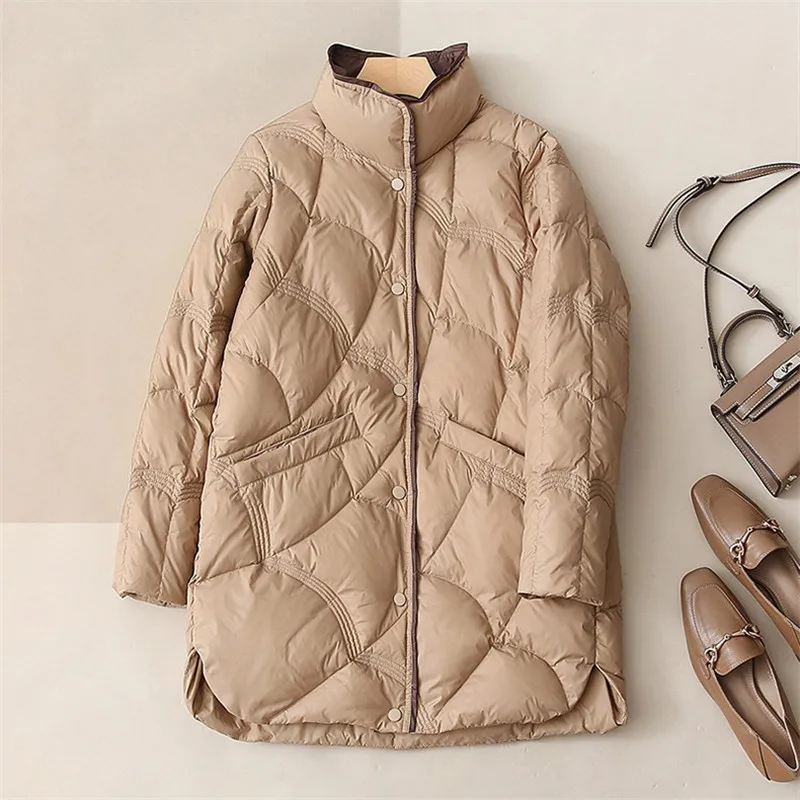 

2023 Autumn Winter Bigsize Down Coat Women Warm Thick White Duck Down Jacket Ladies Single Breasted Midi Long Parkas Outwears