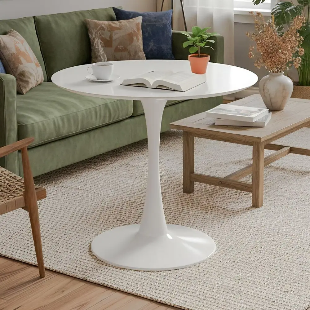 

32-inch Round Dining Table with Metal Pedestal Base, Seats 2-4, Ideal for Living Rooms and Cafes, Easy Assembly