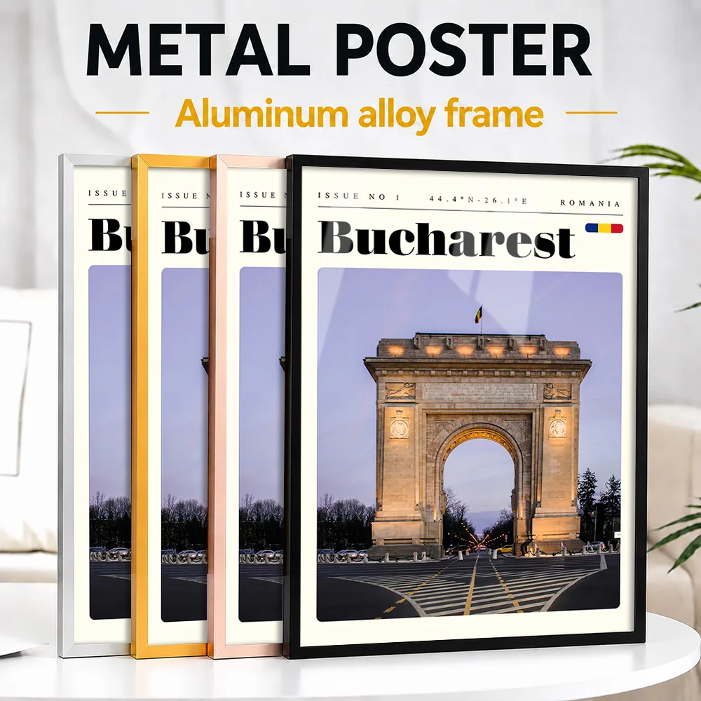 Bucharest Romania Cityscape Framed Aluminum Metal Poster Customized Scenic Tribute Wall Art Ideal For Office Or Traveler Gift