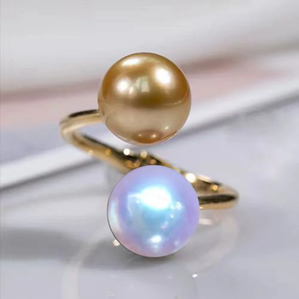 

AAAAA+++ 9-10 мм 10-11 мм 11-12 мм 12-13 мм японское кольцо акойя из белого, черного золота с жемчугом, блестящее открытое кольцо