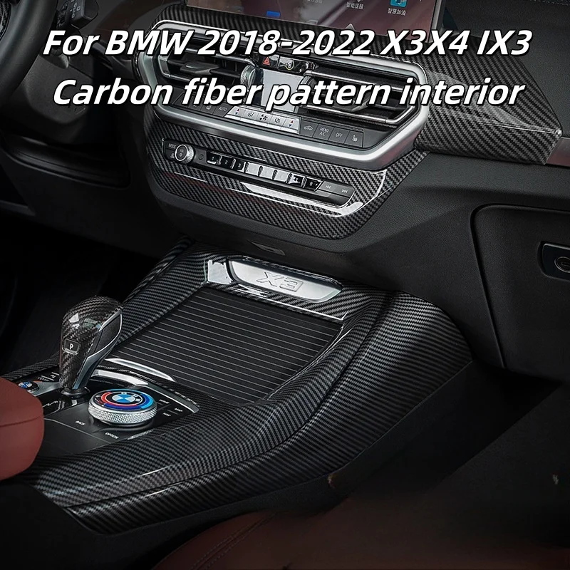 

For BMW X3 Stickers ABS Fiber G01 X4 G02 2022 Car Gear Shift Knob Central Handbrake Covers Interior Auto Accessories Trim Carbon