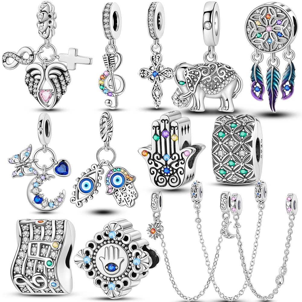 Fit Original Bracelets Silver Plated Fatima Dream Catcher Evil Eyes Charms DIY Beads For Women Jewerly Making Gift