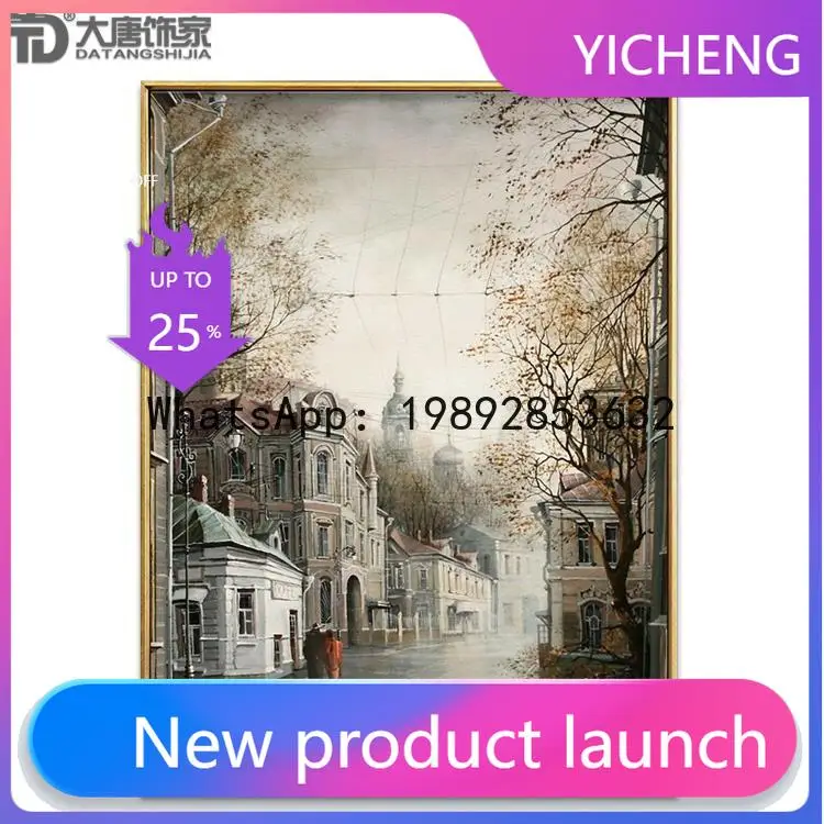 

GH Nordic Living Room Hand-Painted Decorative Painting City Architectural Landscape Oil Painting Handmade Entryway Wall