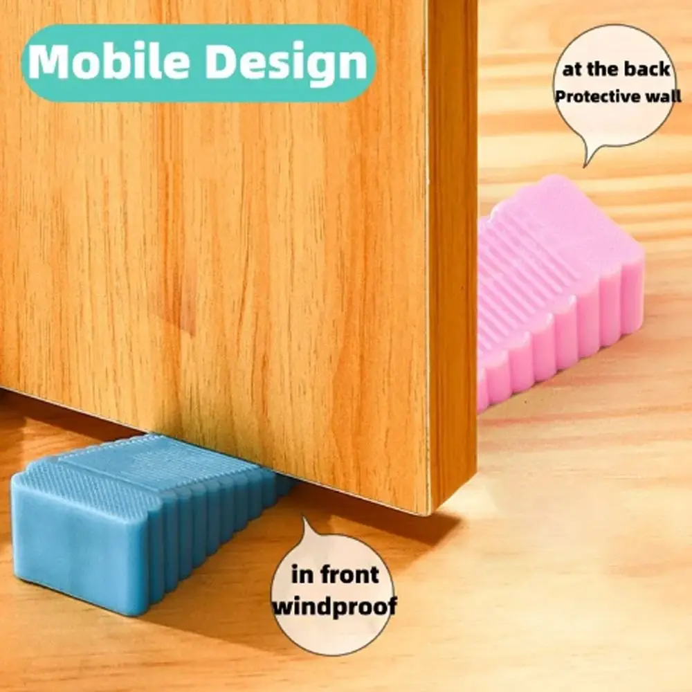 Portable Silicone Door Stopper Shock Reusable Absorbent Block Wedge Anti-collision Handle Stopper Door