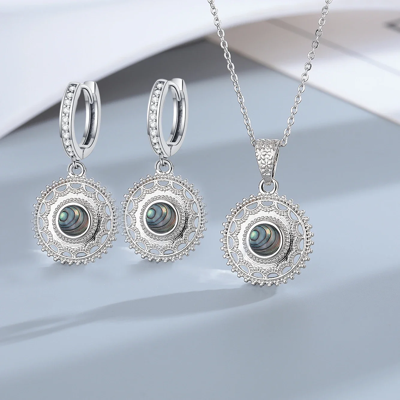 

S925 Silver Drop Earrings Necklace Set for Women Vintage Jewelry Set Natural Shell Wedding Engagement Gifts