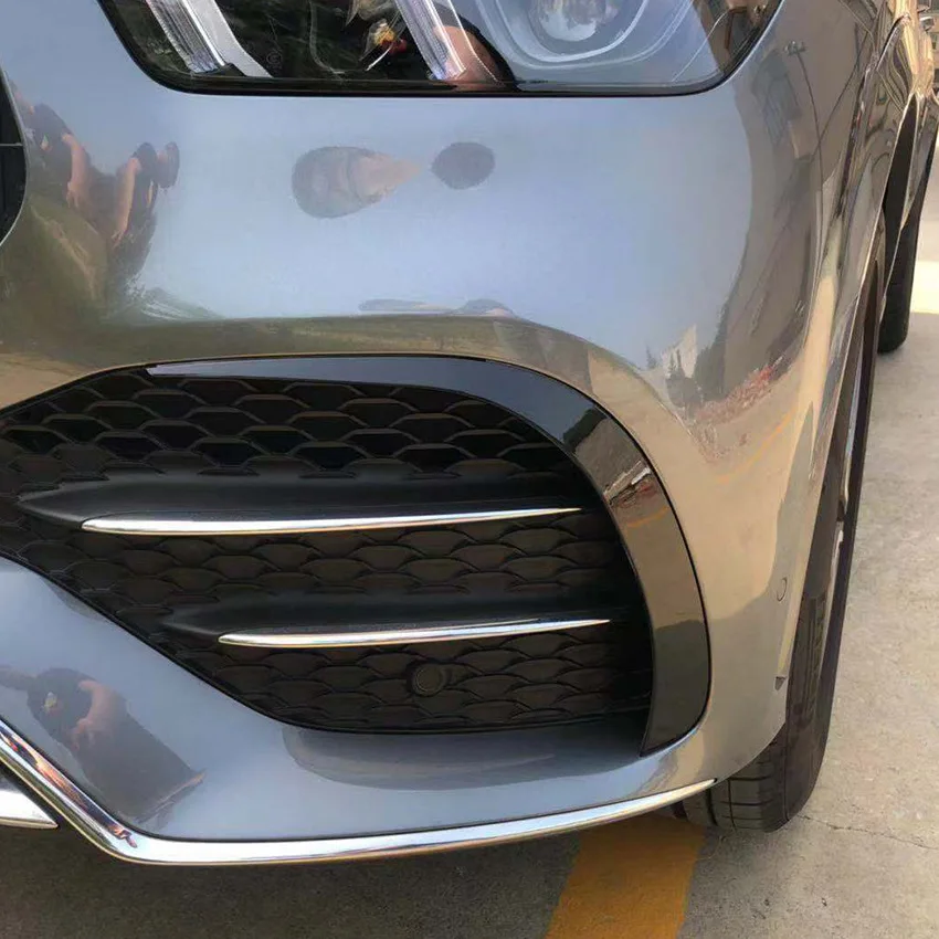 Para mercedes benz gle w167 c167 2019-2023 amg carro amortecedor dianteiro capa faca de vento abs preto brilhante nevoeiro lâmpada guarnição lâmina guarnição luz