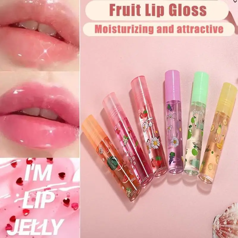 6 Color Plumping Clear Lip Oil Mirror Water Lip Gloss Lip Glaze Transparent Liquid Lipstick Colorless Fruit Avocado Lip Care