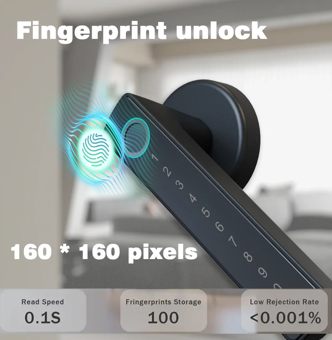 WINFREE Smart Fingerprint Door Lock Tuya Bluetooth Keyless Entry Smart Door Lock Alexa Google Assistant Interior Wooden Door