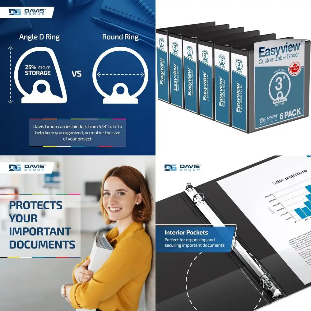 

Clear-View 3-Ring Binders, 3 Inch, Set of 6, Black for School or Office Use