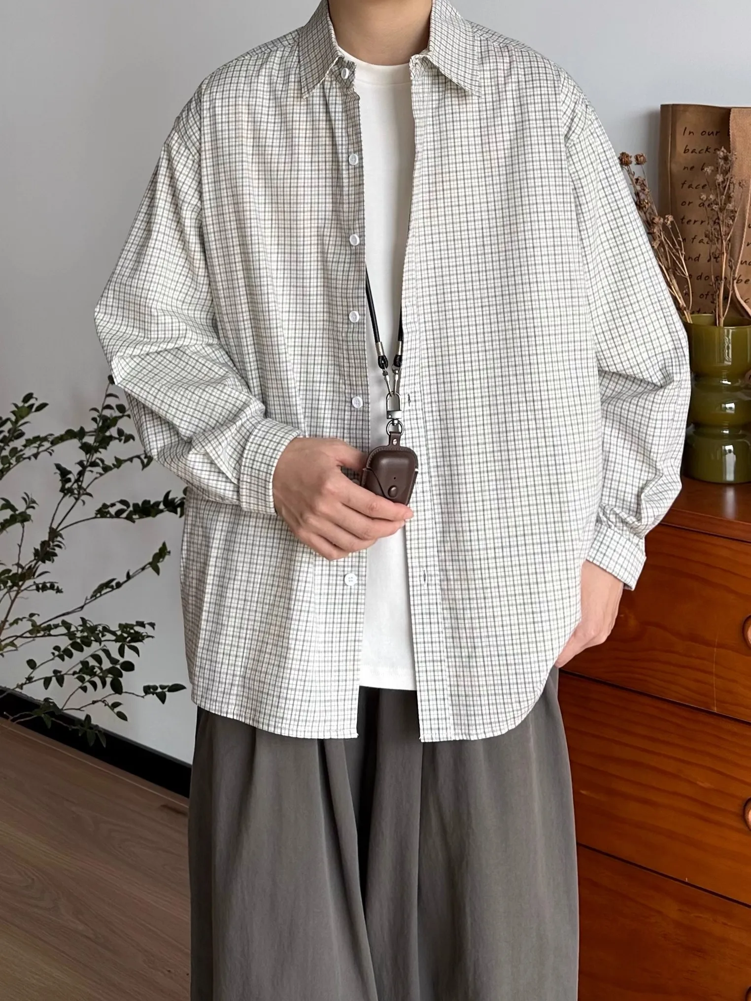 

Loose Casual Long Sve Plaid irt ex Vintage Japanese Sle Comfortable Breathable Cotton Polyester Blend Autumn Wear