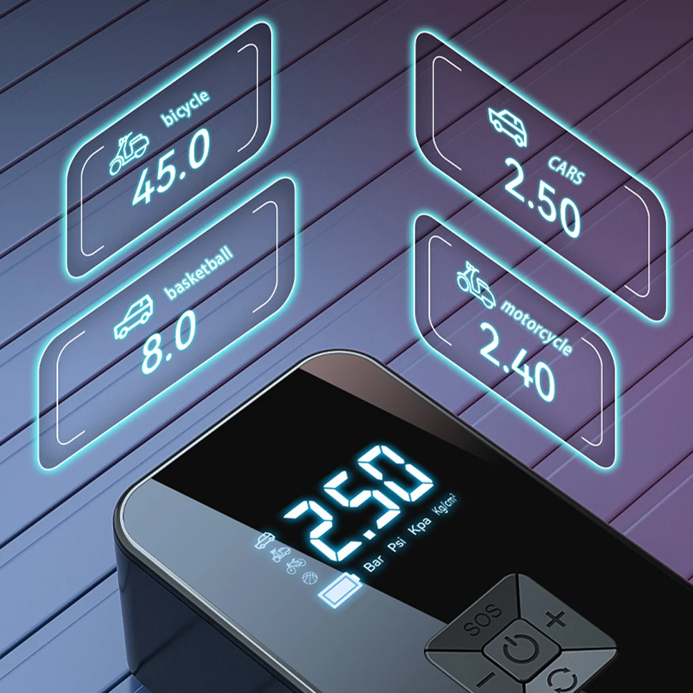 Sports outdoor car air pump wireless portable air pump intelligent digital display tire air pump, summer gift, travel good thing