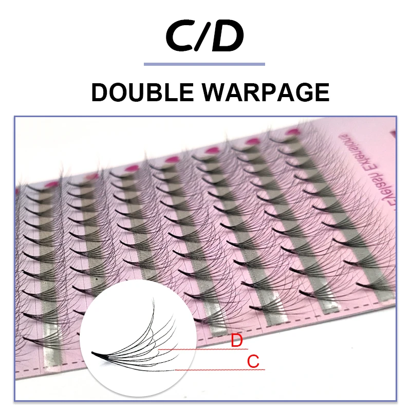 6d Puntige Basis Dubbellaagse Krul C & D Vooraf Gemaakte Fans Russische Volume Wimpers Tweedimensionale Pluizige Rommelige Valse Wimperverlenging