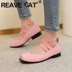 REAVE CAT Brand Ladies Flats Toe Heels 3cm Ankle Shoes Strap Concise Female Ballet Shoes Big Size 46 47 48