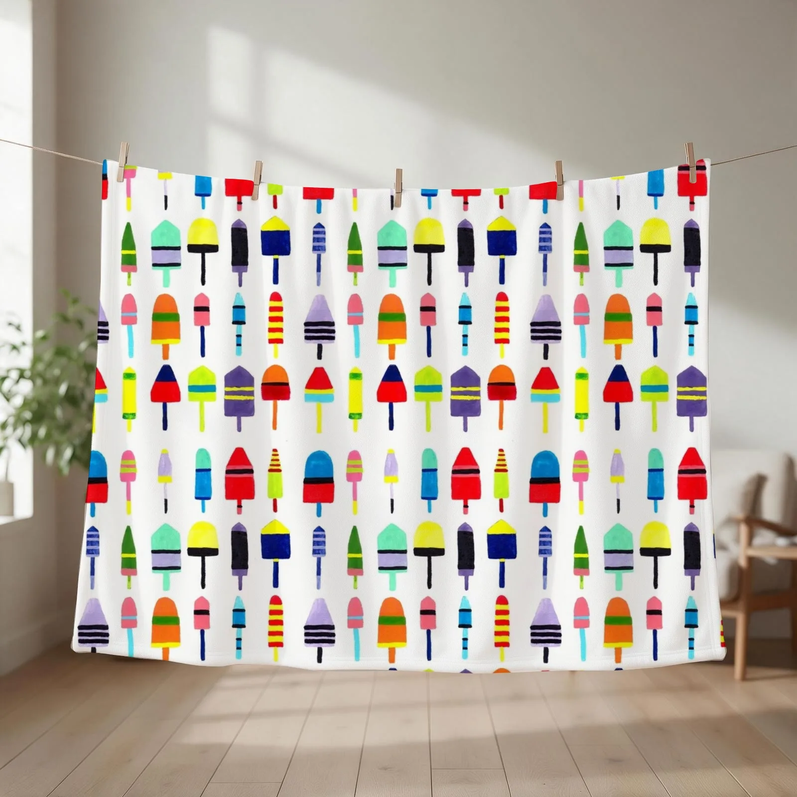 Colorful Lobster Buoys Throw Blanket couch cozy soft plush fuzzy picnic outdoor blanket