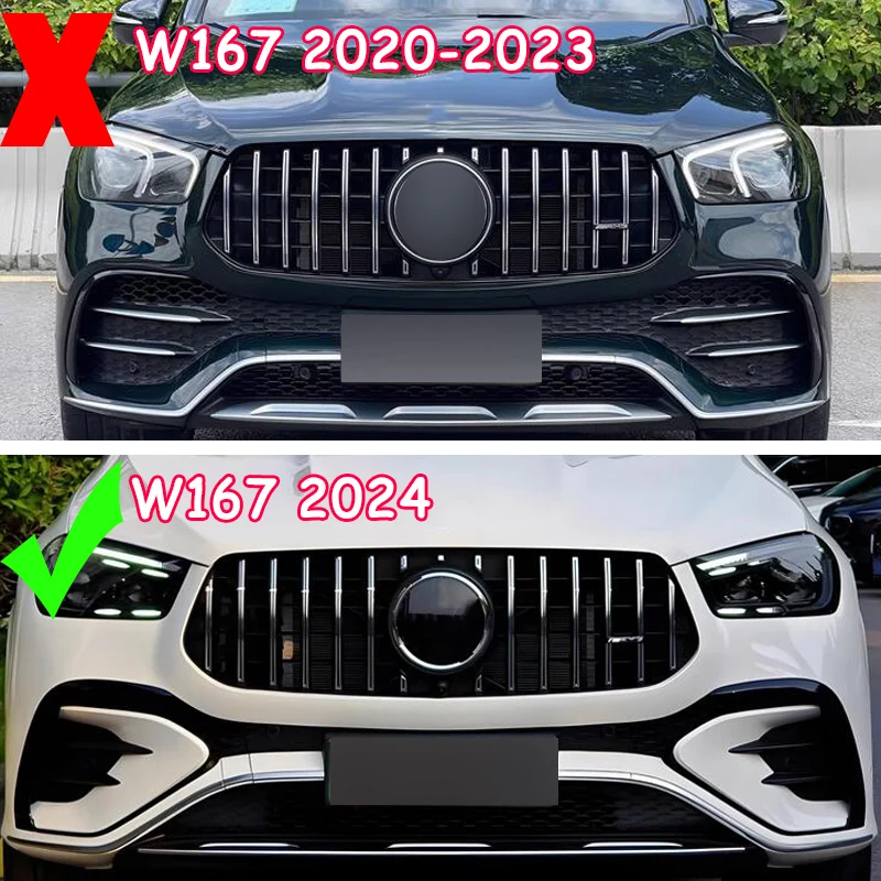 GT R Panamericana Front Grille Grill For Benz W167 C167 V167 24-ON Chrome+Black