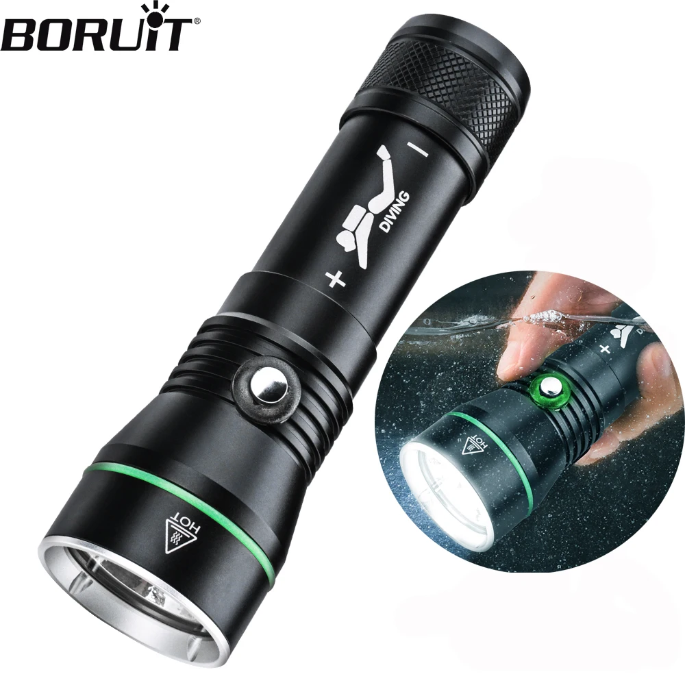 BORUiT Diving Flashlight 2000LM Underwater 110M Rating Professional Scuba Diving Light Waterproof Submersible Lighting At Night